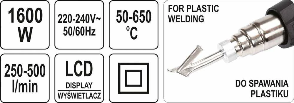 YATO techninis fenas YT-82296 1600W 50-650 C, 2 greičiai, LCD ekranas
