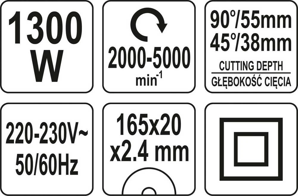 Toya Sa Poland Tikslus pjovimo pjūklas dailidės darbams 1300W | 165 mm (YT-82168)