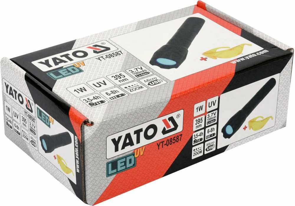 Yato Toya Sa Poland UV žibintuvėlis akumuliatorinis | LI-ION 3.7V | 1500 mAh + akiniai (YT-08587)