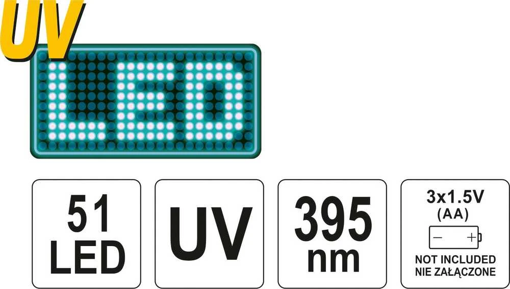 Yato Toya Sa Poland UV žibintuvėlis ir akiniai kondicionavimo sistemos nuotėkio aptikimui | UV 21 LED (YT-08581)