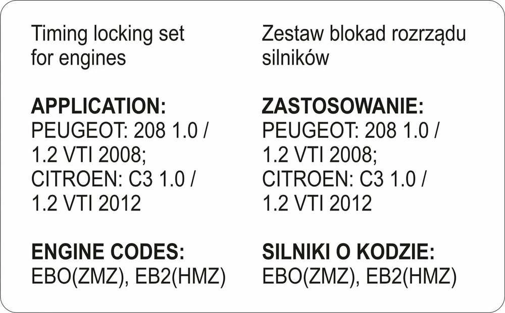 Toya Sa Poland Variklio fiksavimo įrankių rinkinys | Peugeot, Citroen 1.0–1.2 VTi benzinas (YT-06023)