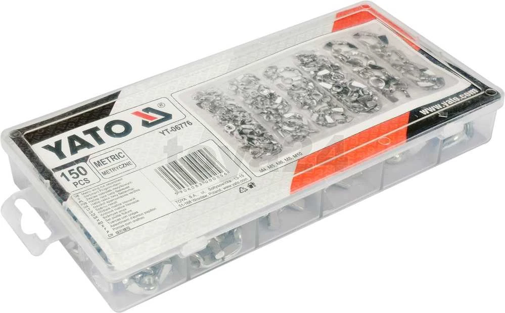 YATO drugelio formos veržlių rinkinys, metrinis, 150 vnt., mišinys