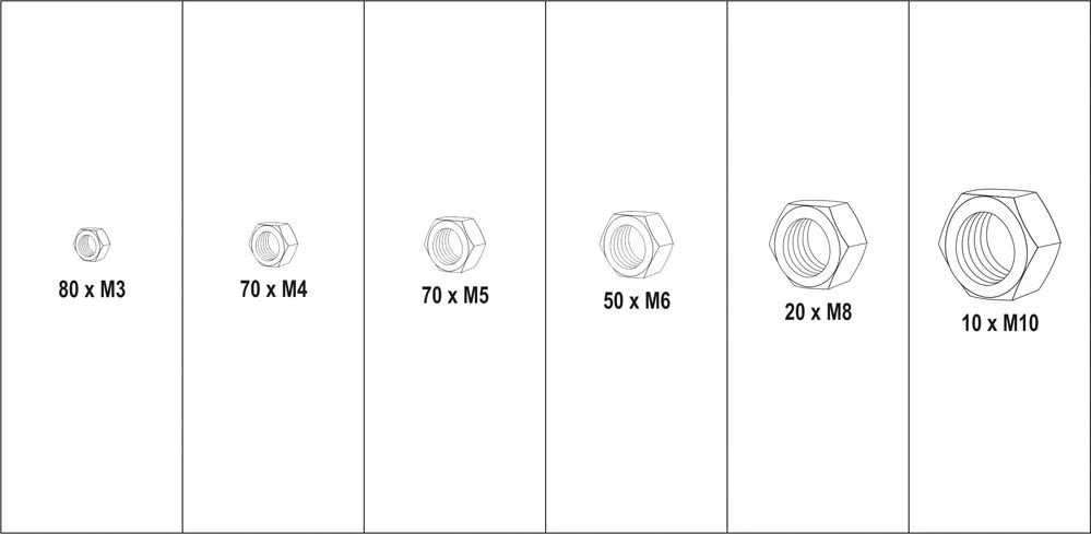 Toya Sa Poland YATO Rinkinys METRINĖ RIEŠTĖ 300 vnt. MIX M3, M4, M5, M6, M8, M10