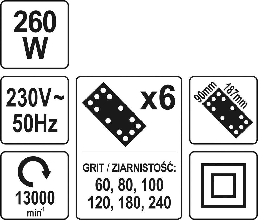 YATO svyruojantis šlifuoklis 260W 90x187mm 82230