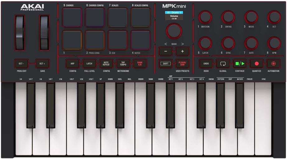 AKAI MPK Mini MK4 - MIDI controller / control keypad, juodas