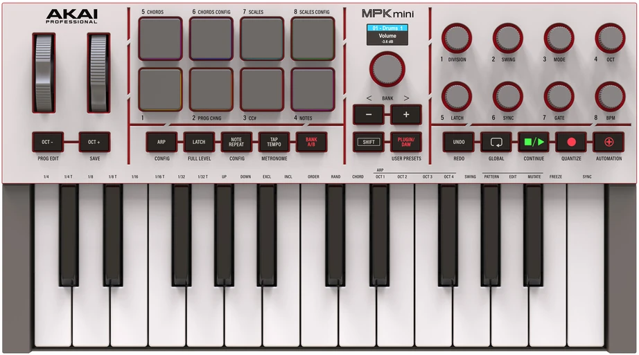 AKAI MPK Mini MK4 - MIDI controller / control keypad, baltas