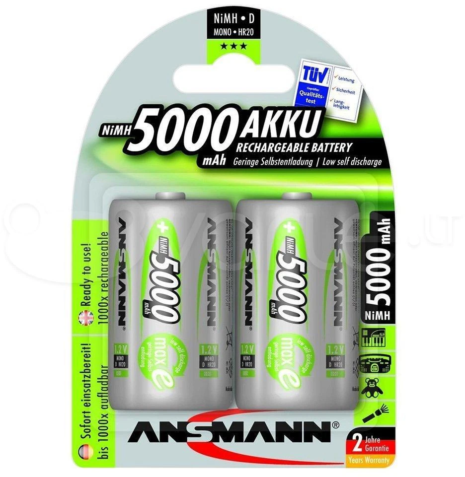 1x2 Ansmann maxE NiMH rech.bat. Mono D 5000 mAh 5030922