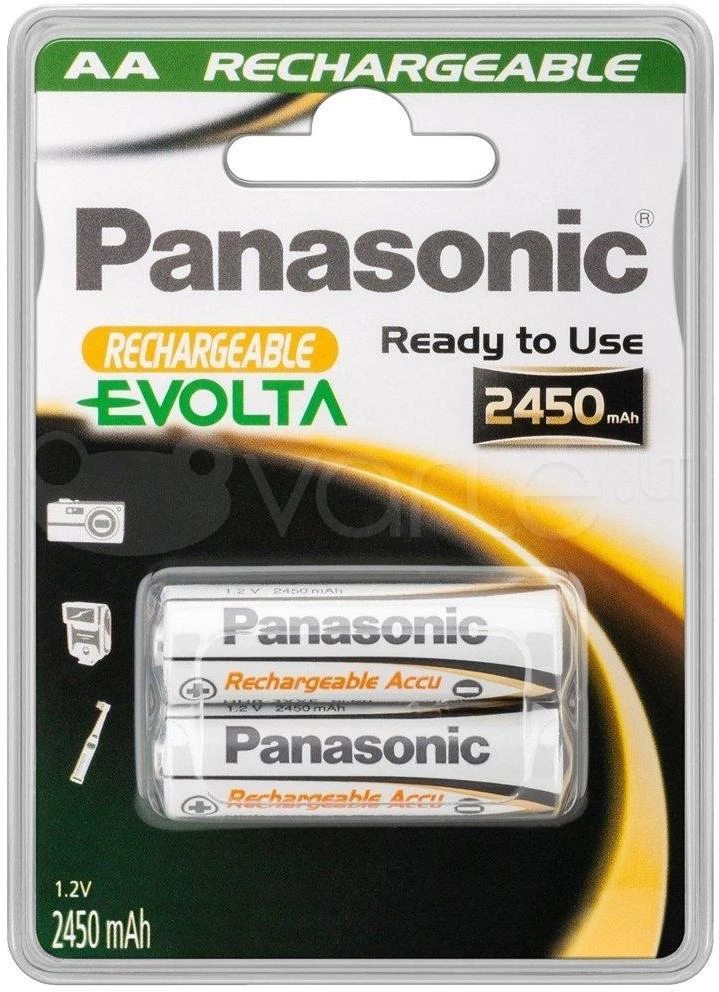 1x2 Panasonic Akku NiMH Mignon AA 2450 mAh įkraunamas Evolta