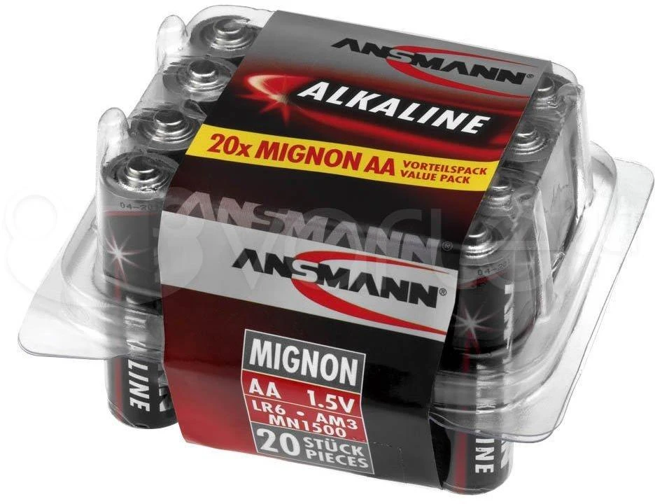1x20 Ansmann Alkaline Mignon AA LR 6 raudonų linijų dėžutė
