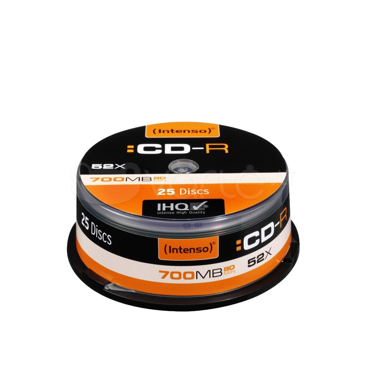 1x25 Intenso CD-R 80 / 700 MB 52x greitis, "Cakebox" velenas