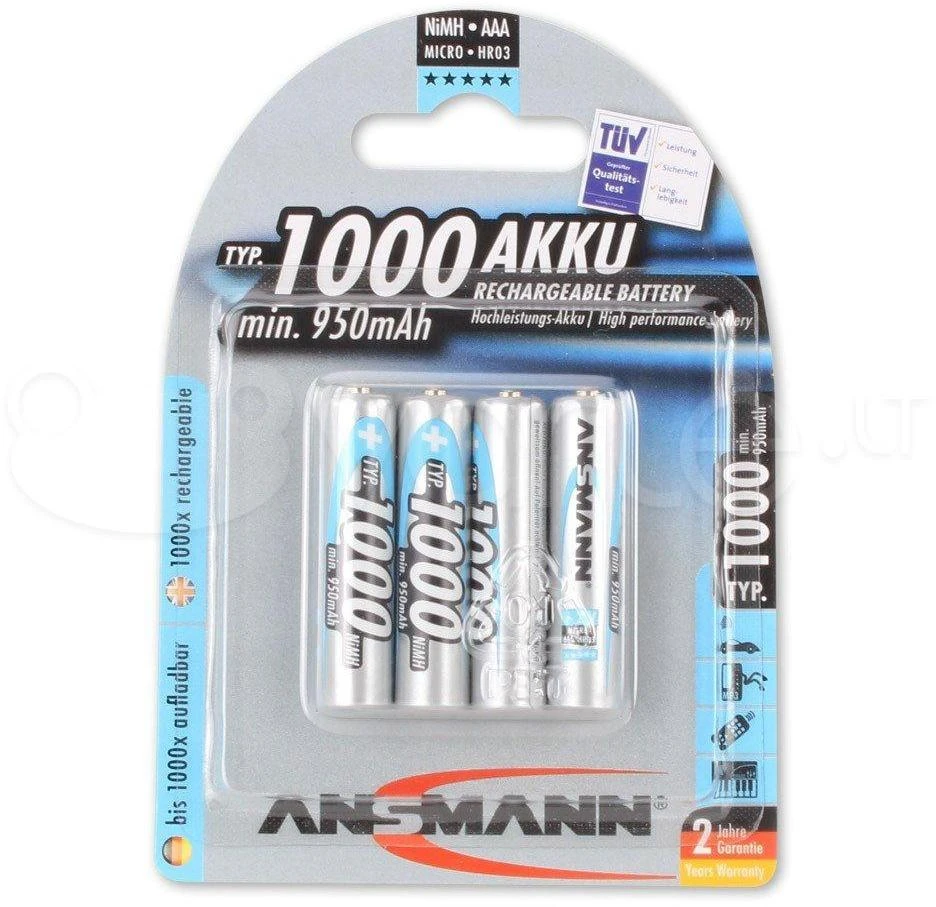 1x4 Ansmann NiMH rech. baterija 1000 Micro AAA 950 mAh