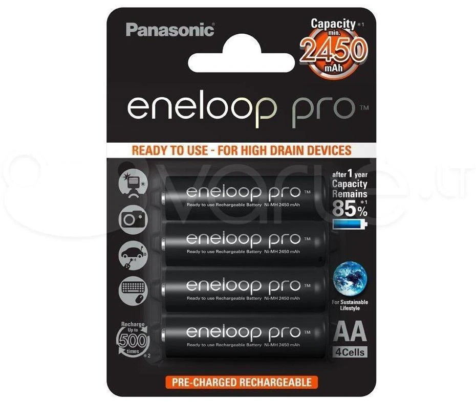 Panasonic Eneloop PRO Įkraunami elementai AA 2500 mAh BK-3HCDE/4BE