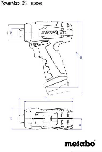 Metabo Suktuvas-gręžtuvas PowerMaxx  BS, 12 V, 2x2,0 Ah, lagaminas (600080500)