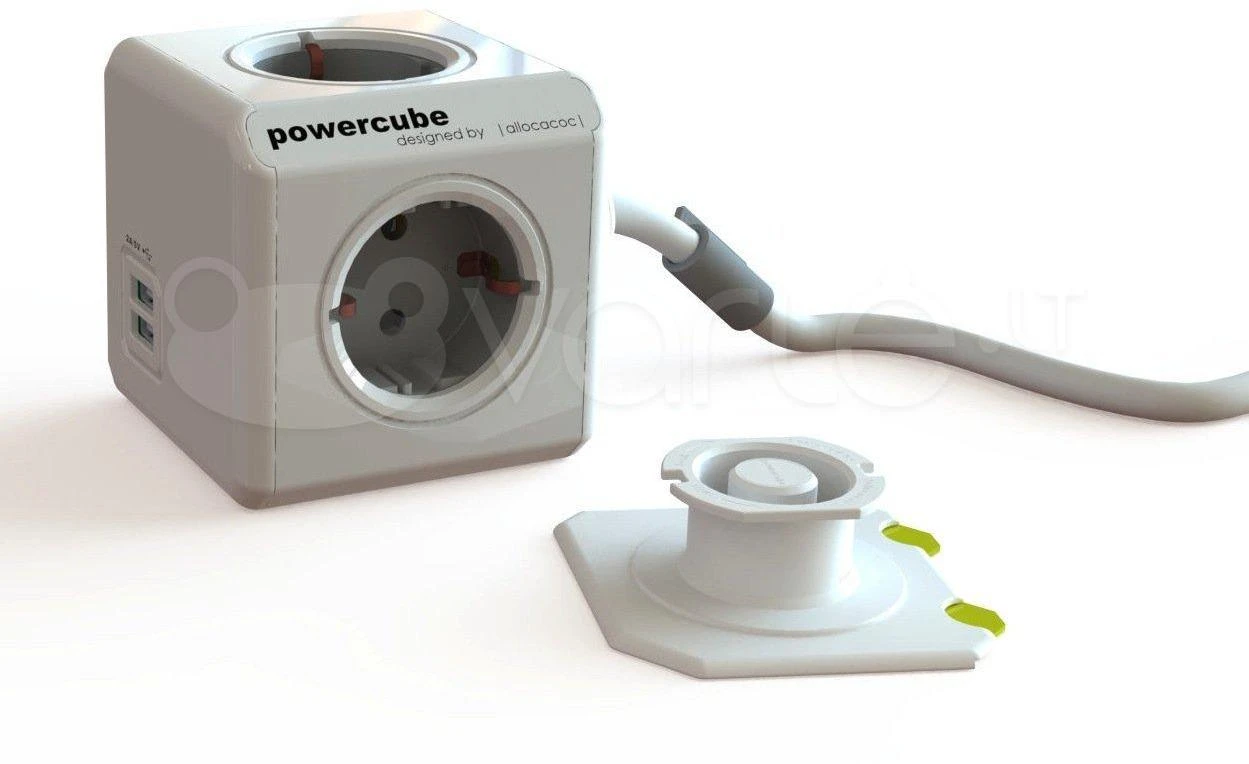 Galia - Allocacoc PowerCube Extended USB 4 lizdai 2 USB 3m Pilka