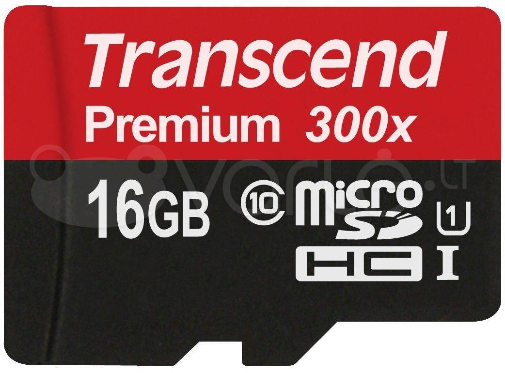 Atminties kortelė TRANSCEND 16GB Micro SDHC 10 klasės UHS-I kortelė