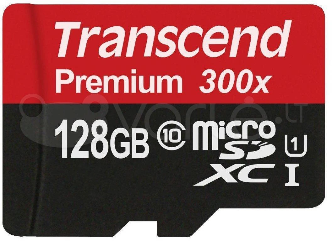 Atminties kortelė TRANSCEND Premium 128GB Micro SDXC UHS-I Class10 60MB/s MLC su adapteriu