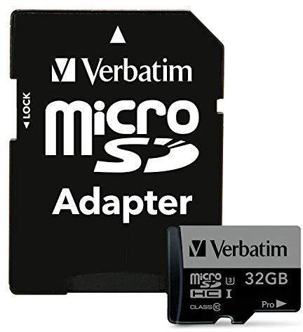 Verbatim Atminties kortelė Micro SD 32GB + adapter Pro U3 juodos spalvos 47041