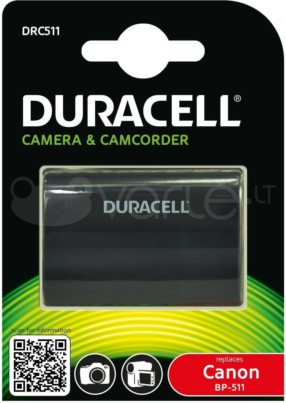 Baterija Duracell DRC511 7,4V 1600mAh ličio jonų - Canon BP-508 / BP-511 / BP-511A / BP-512 / BP-514,