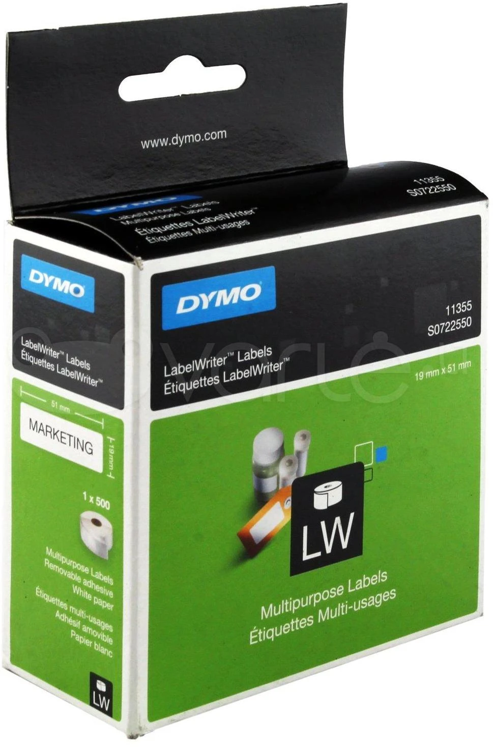 Etiketės DYMO LabelWriter 19x51 mm, 500 vnt. / S0722550 11355