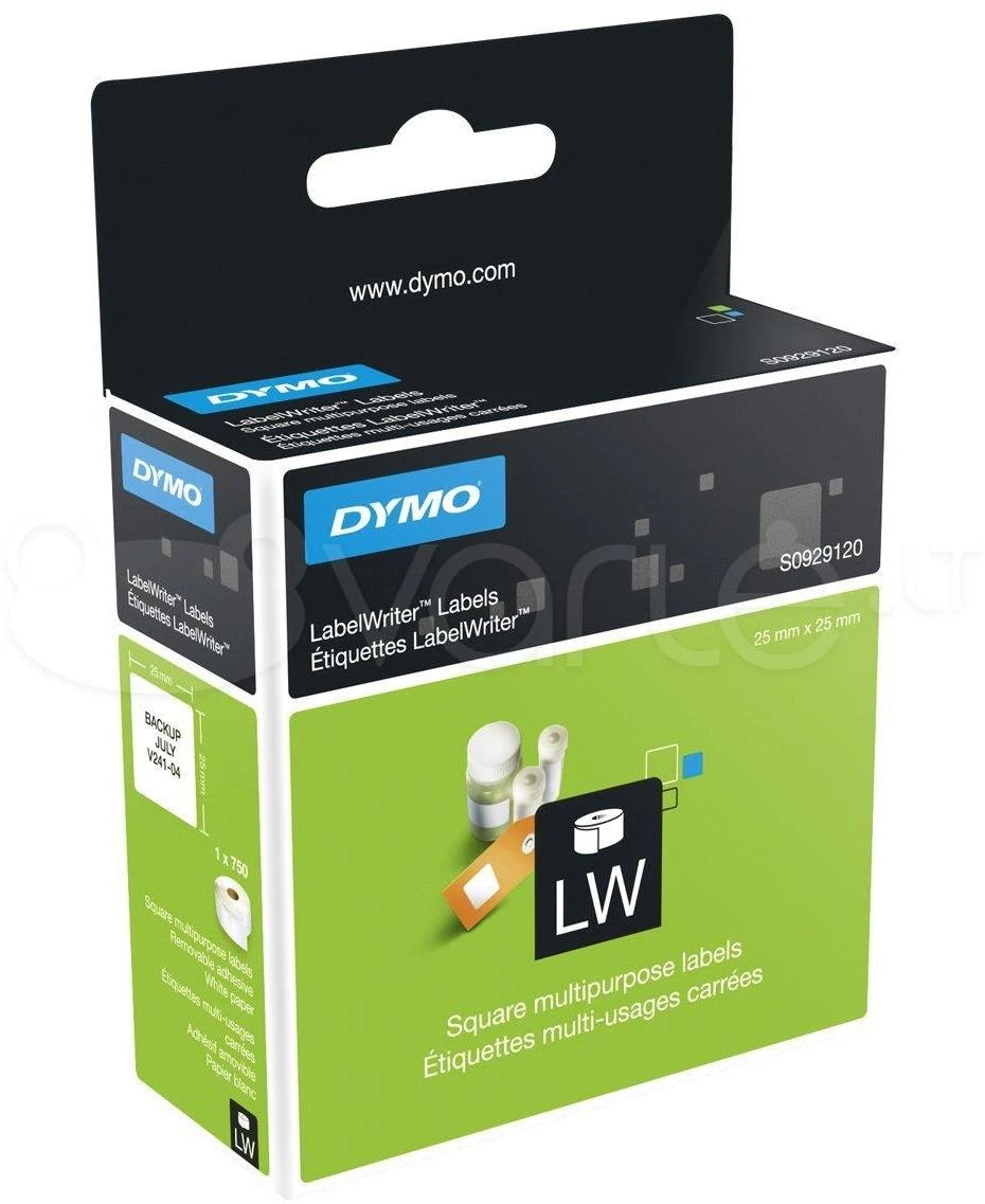 DYMO LabelWriter kvadratinės universalios etiketės, 25x25mm, 750vnt, baltas S0929120