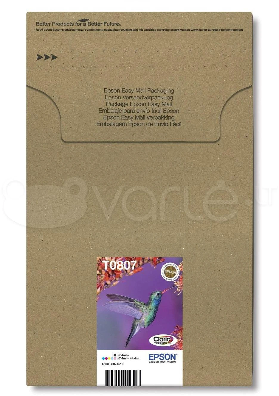 Epson Multipack 6 spalvų T0807 Claria fotografijos rašalo kasetė, Juodas, žydra, šviesiai žalsvai mėlyna, rausvai raudona, šviesiai purpurinė, geltona