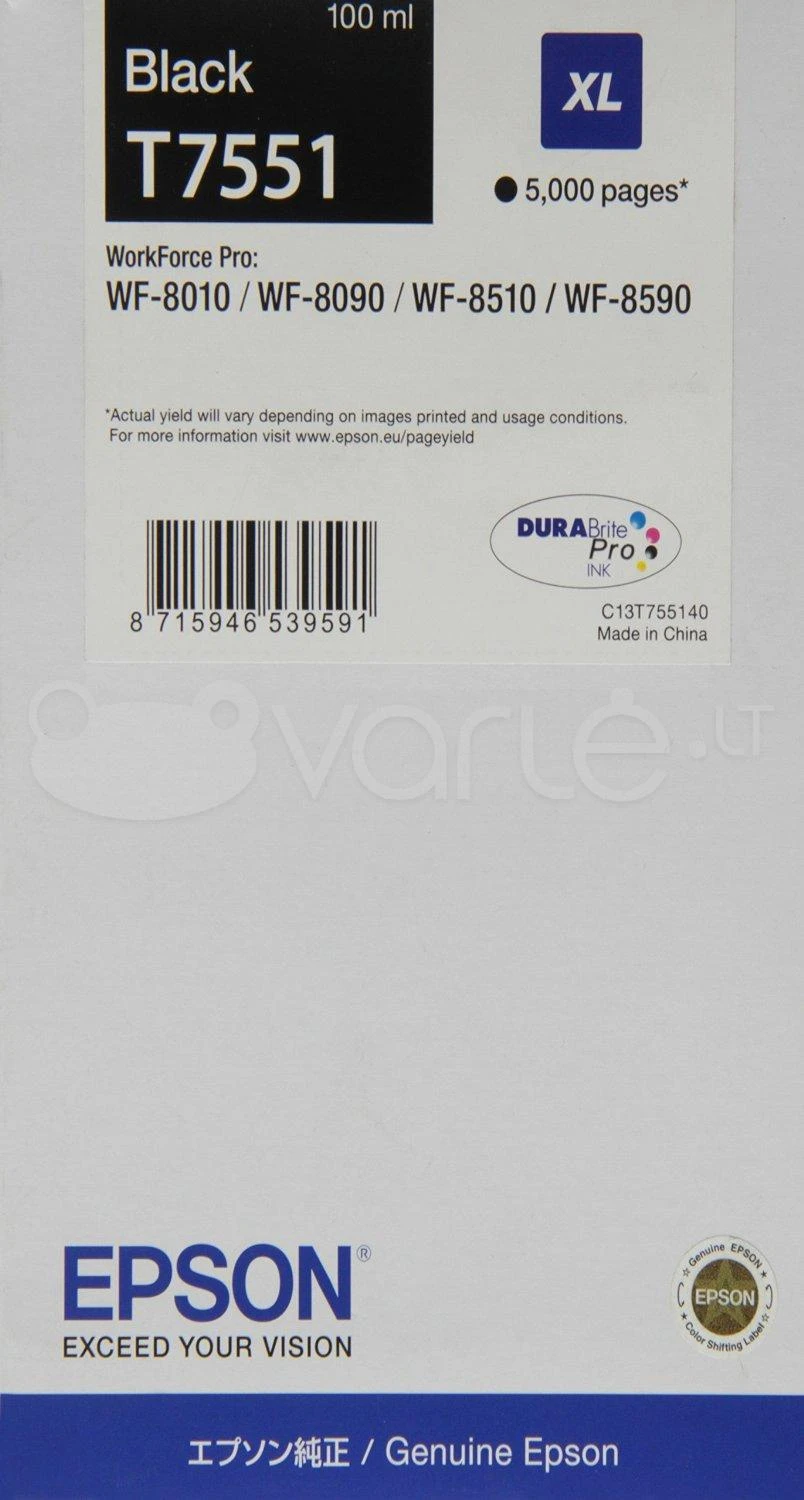 Epson T7551 XL | Ink Cartridge | Juodas