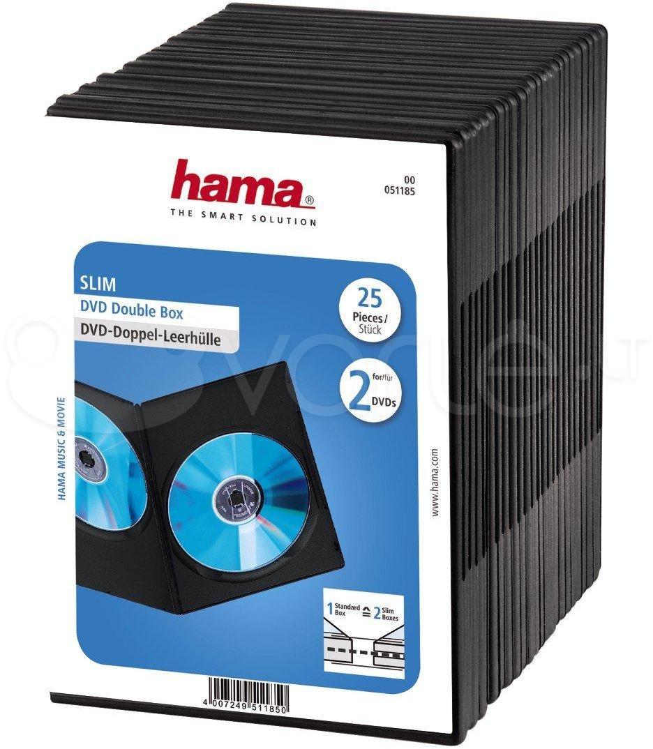 Hama Slim DVD Double Jewel Case pakuotė, 25 vnt., juoda 51185