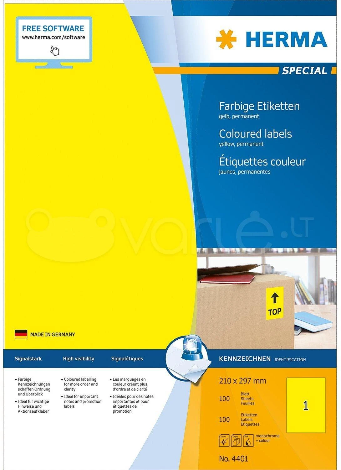 HERMA 4401 etiketė spausdinimui Geltona Lipni spausdintuvo etiketė