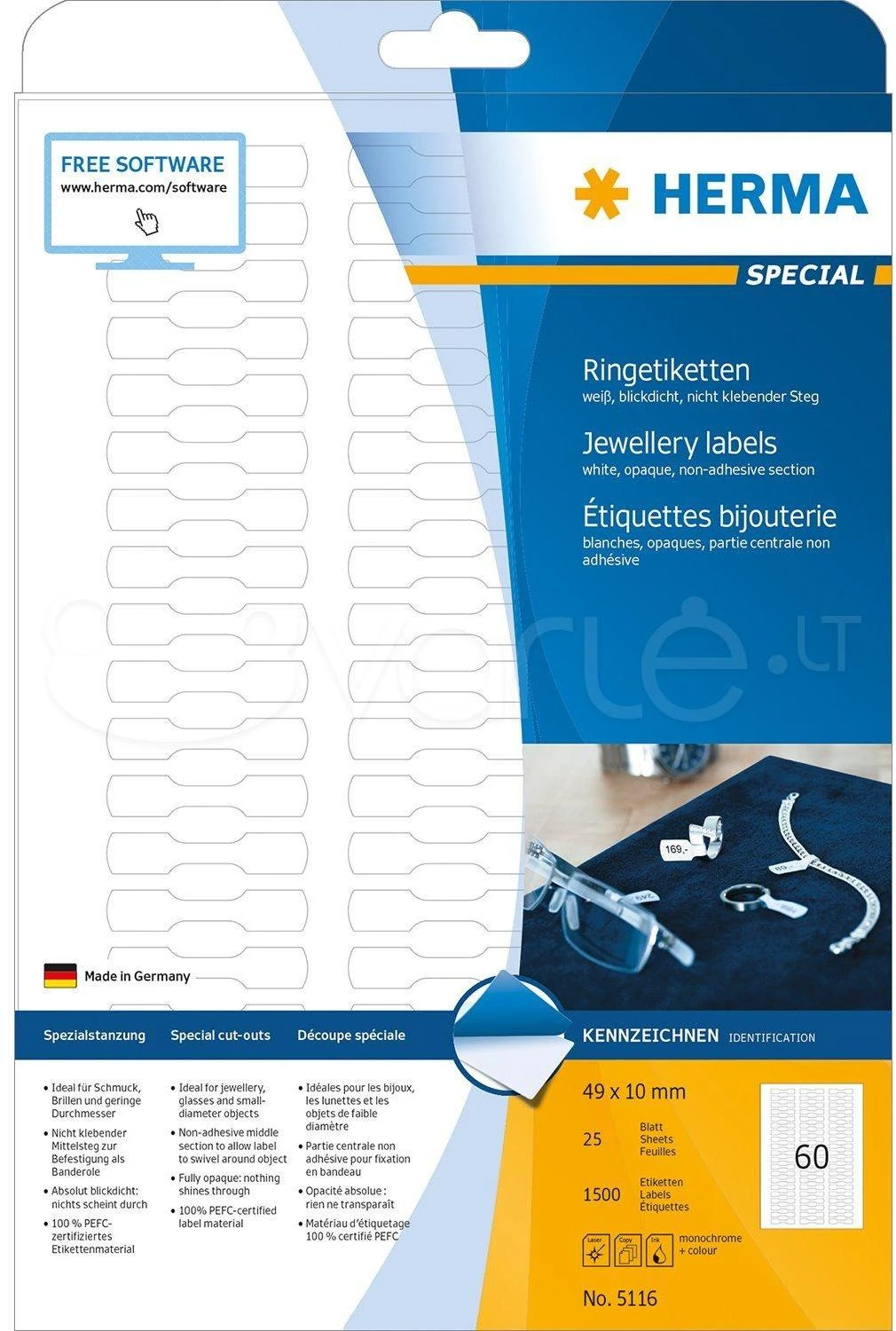 HERMA 5116 etiketė spausdinimui Balta Lipni spausdintuvo etiketė
