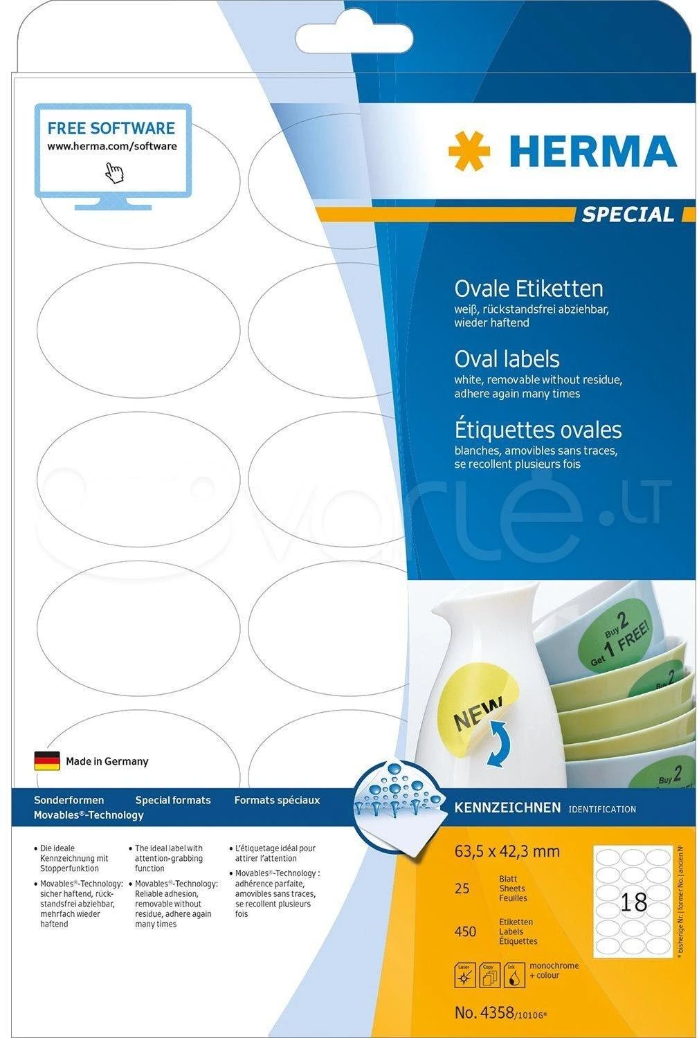 HERMA 4358 etiketė spausdinimui Balta Lipni spausdintuvo etiketė