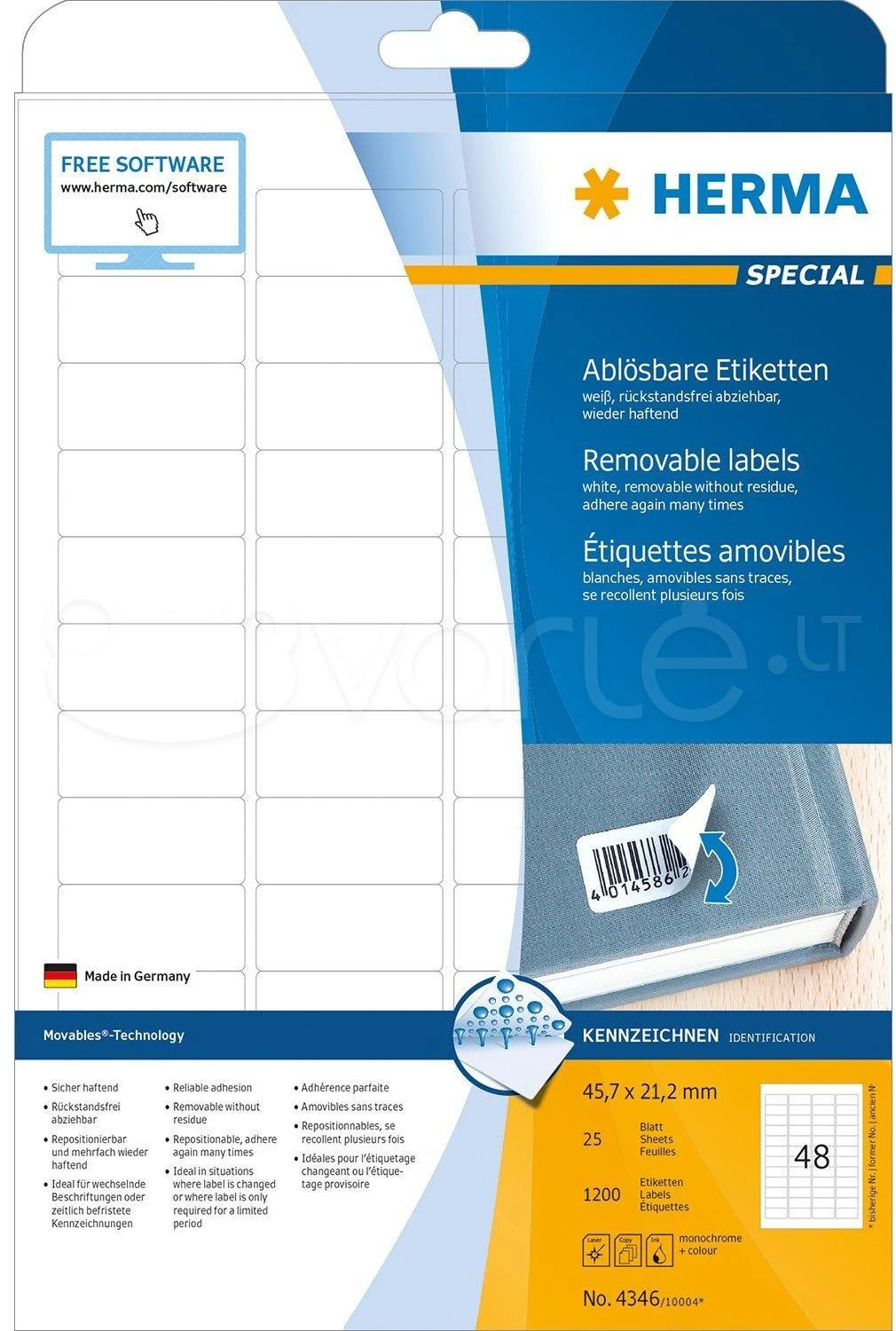 HERMA 4346 etiketė spausdinimui Balta Lipni spausdintuvo etiketė