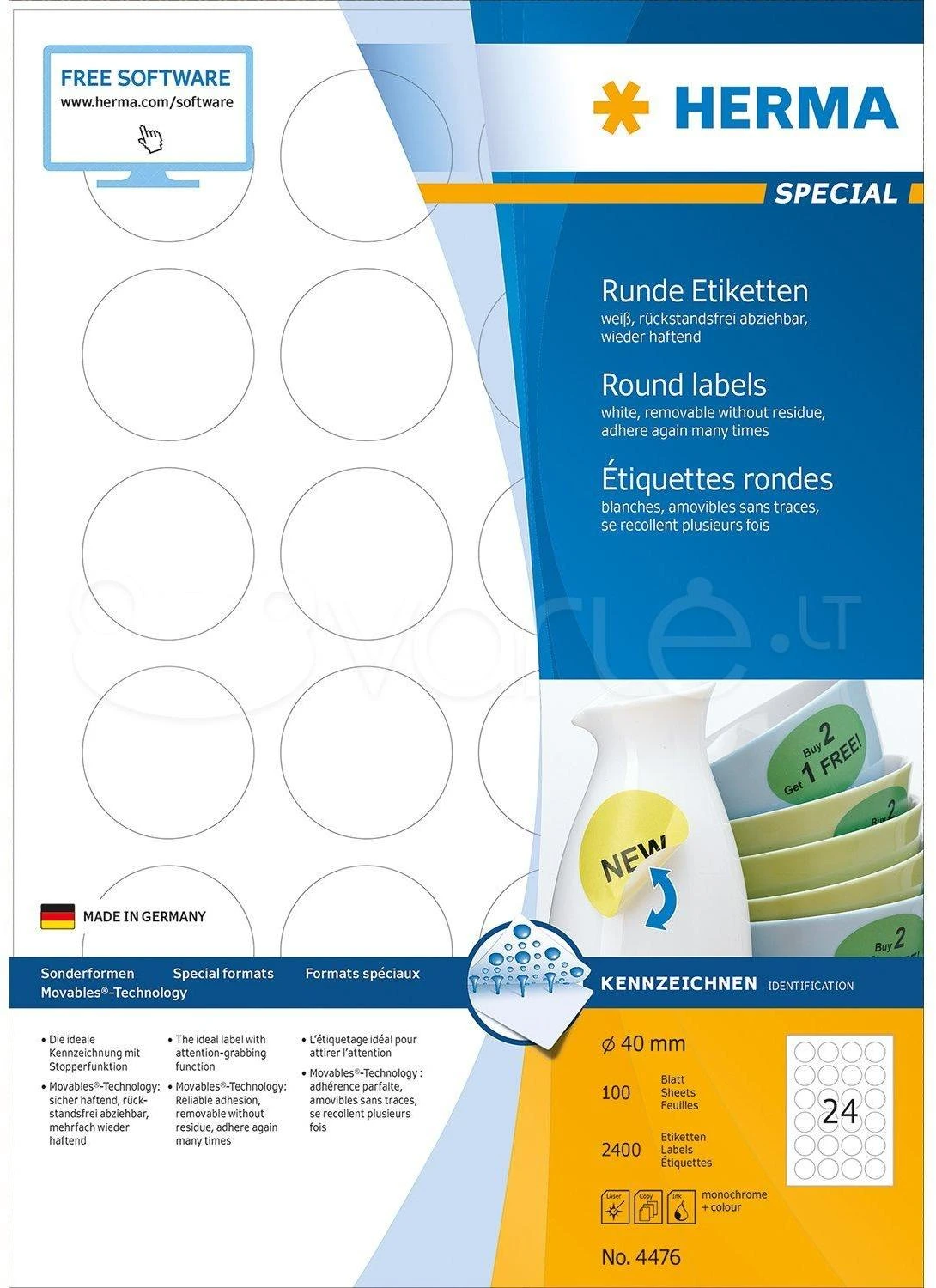 HERMA 4476 etiketė spausdinimui Balta Lipni spausdintuvo etiketė
