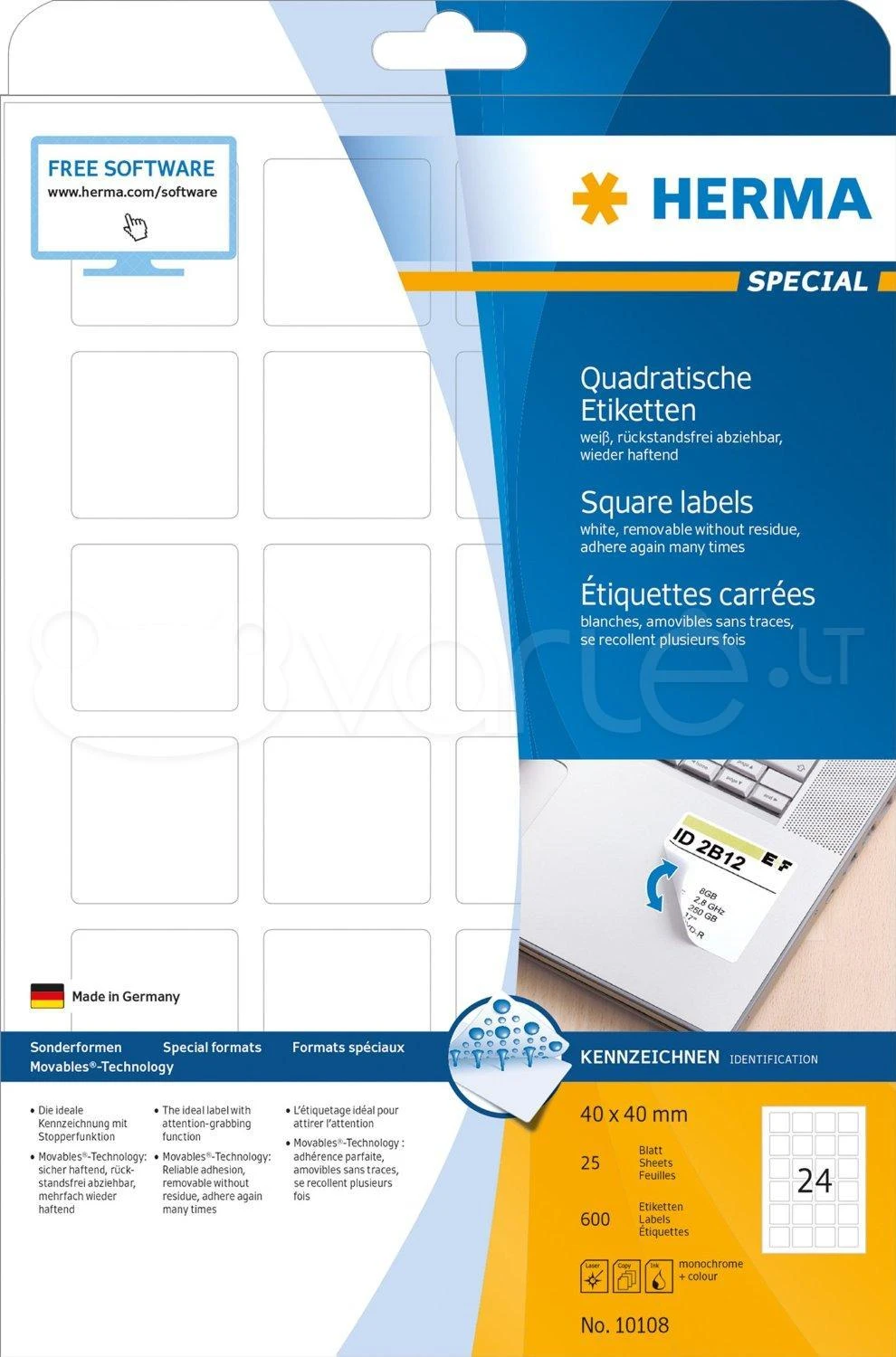 HERMA 10108 etiketė spausdinimui Balta Lipni spausdintuvo etiketė
