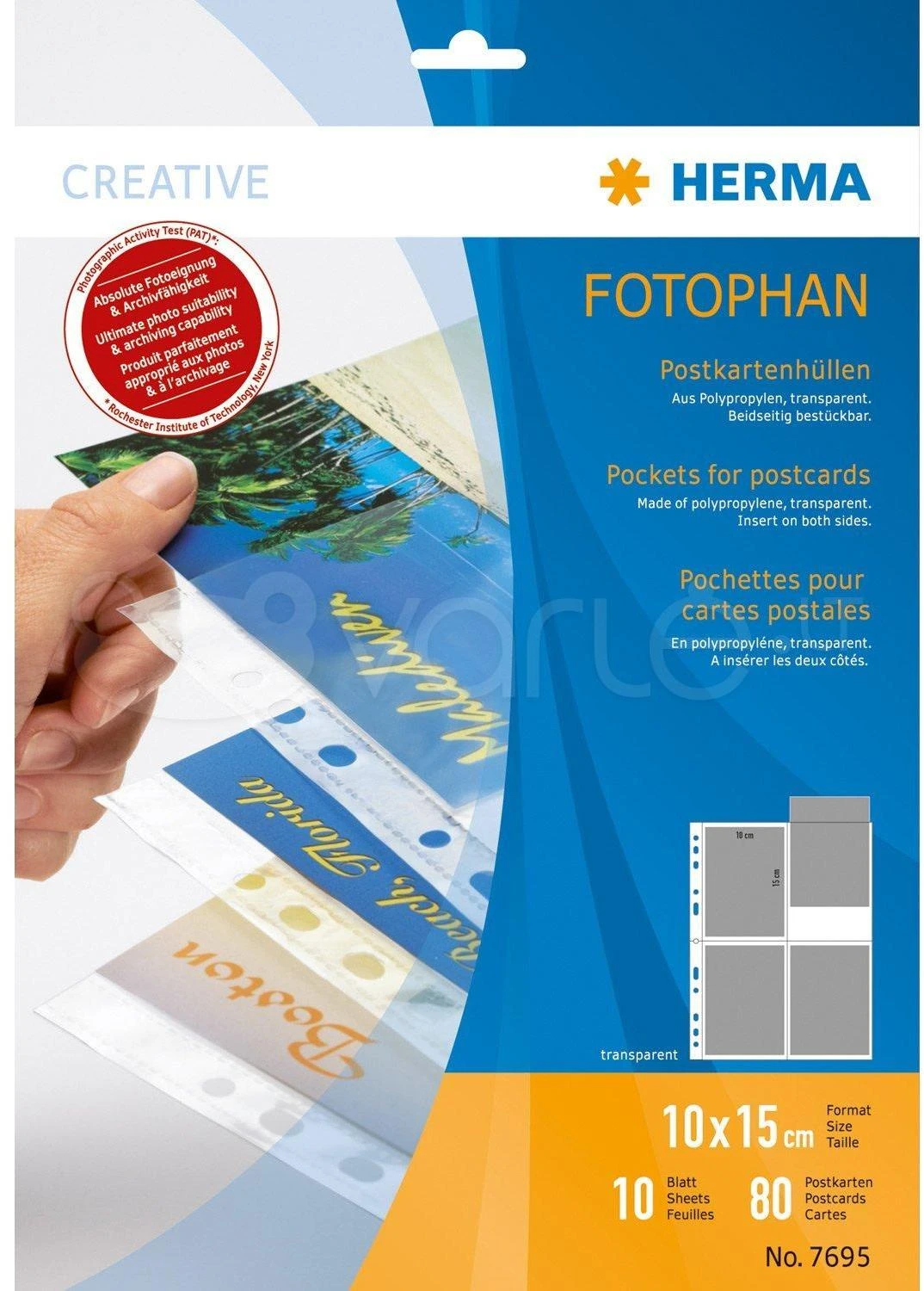 Herma atvirukų kišenės 10x15 10x4 lakštai skaidrūs 7695