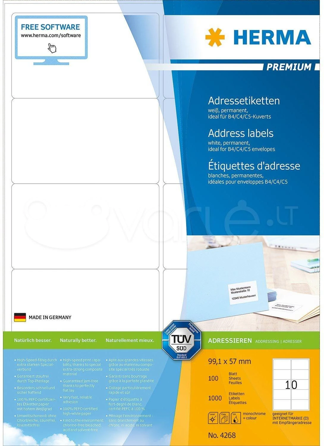 HERMA 4268 etiketė spausdinimui Balta Lipni spausdintuvo etiketė