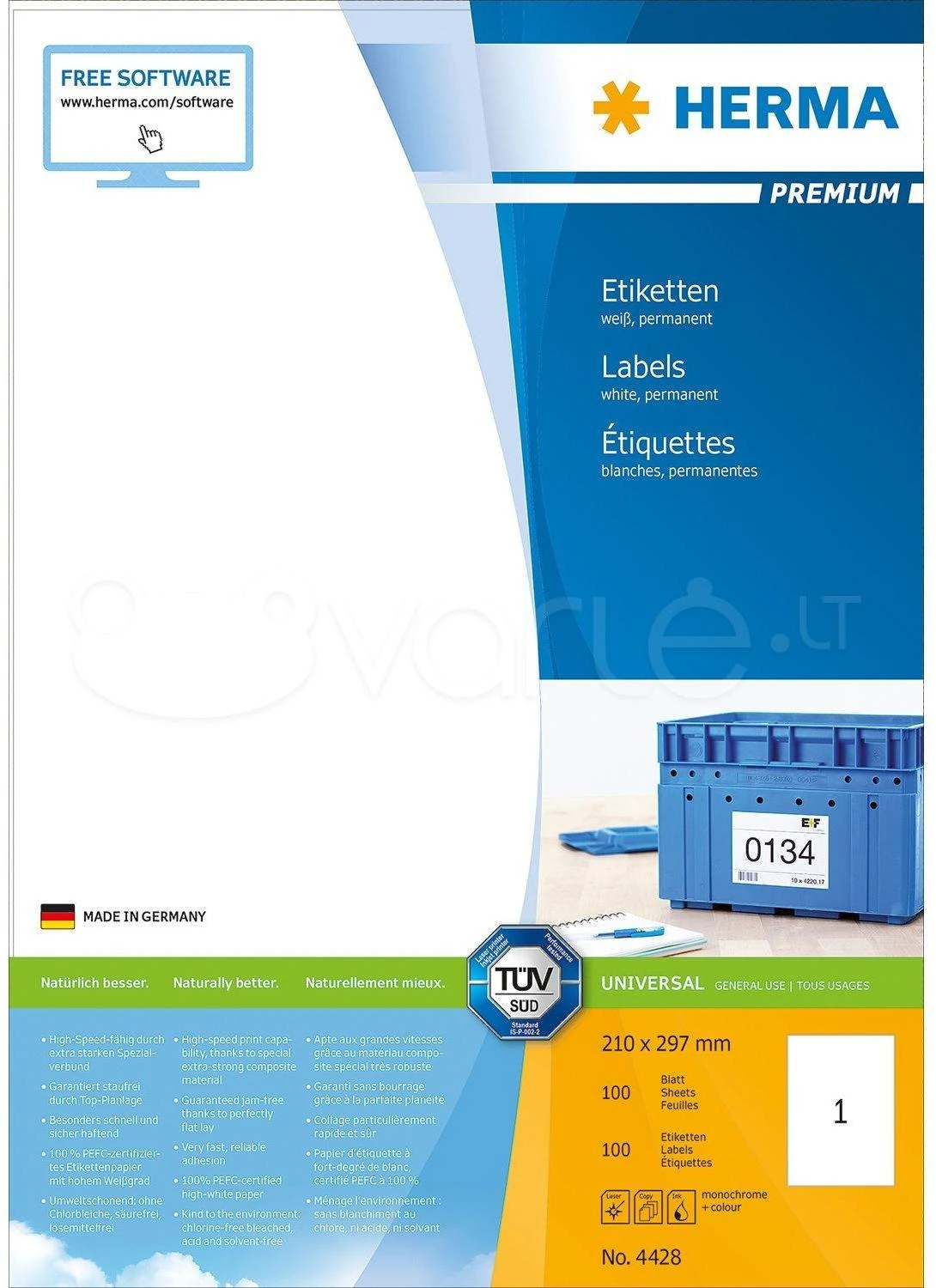 HERMA 4428 etiketė spausdinimui Balta Lipni spausdintuvo etiketė