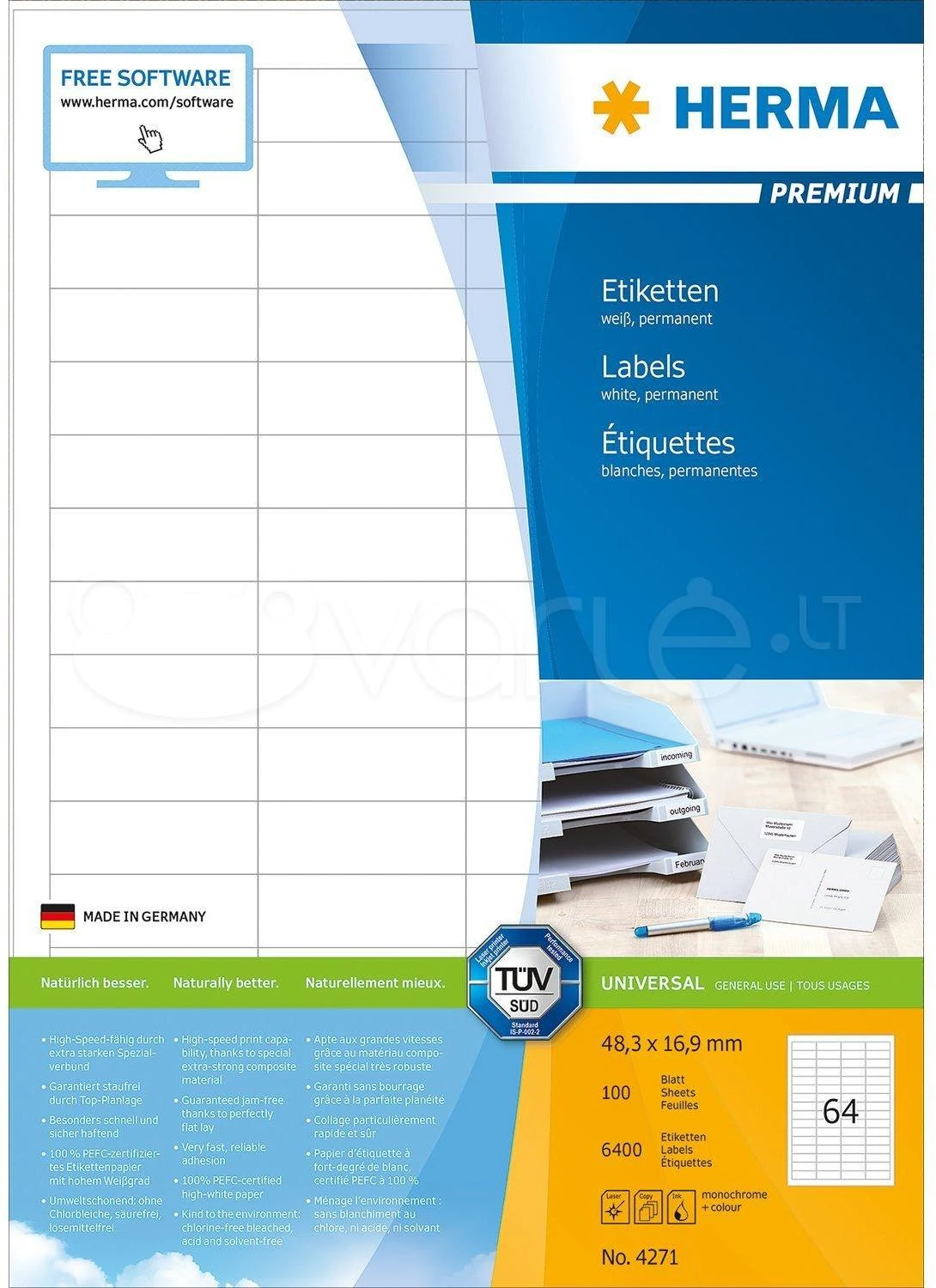 HERMA 4271 etiketė spausdinimui Balta Lipni spausdintuvo etiketė