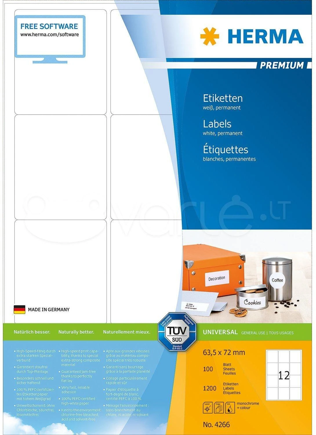 HERMA 4266 etiketė spausdinimui Balta Lipni spausdintuvo etiketė