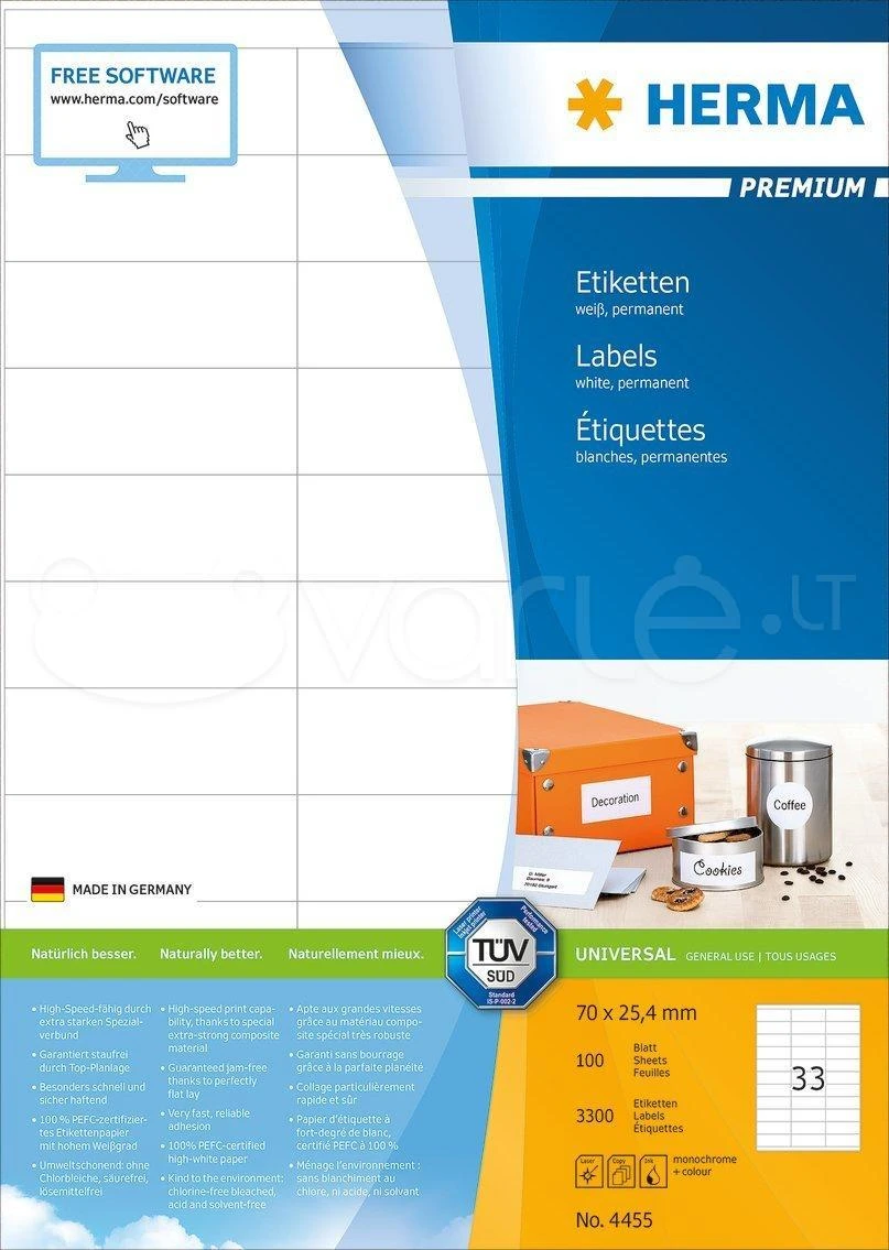 HERMA 4455 etiketė spausdinimui Balta Lipni spausdintuvo etiketė