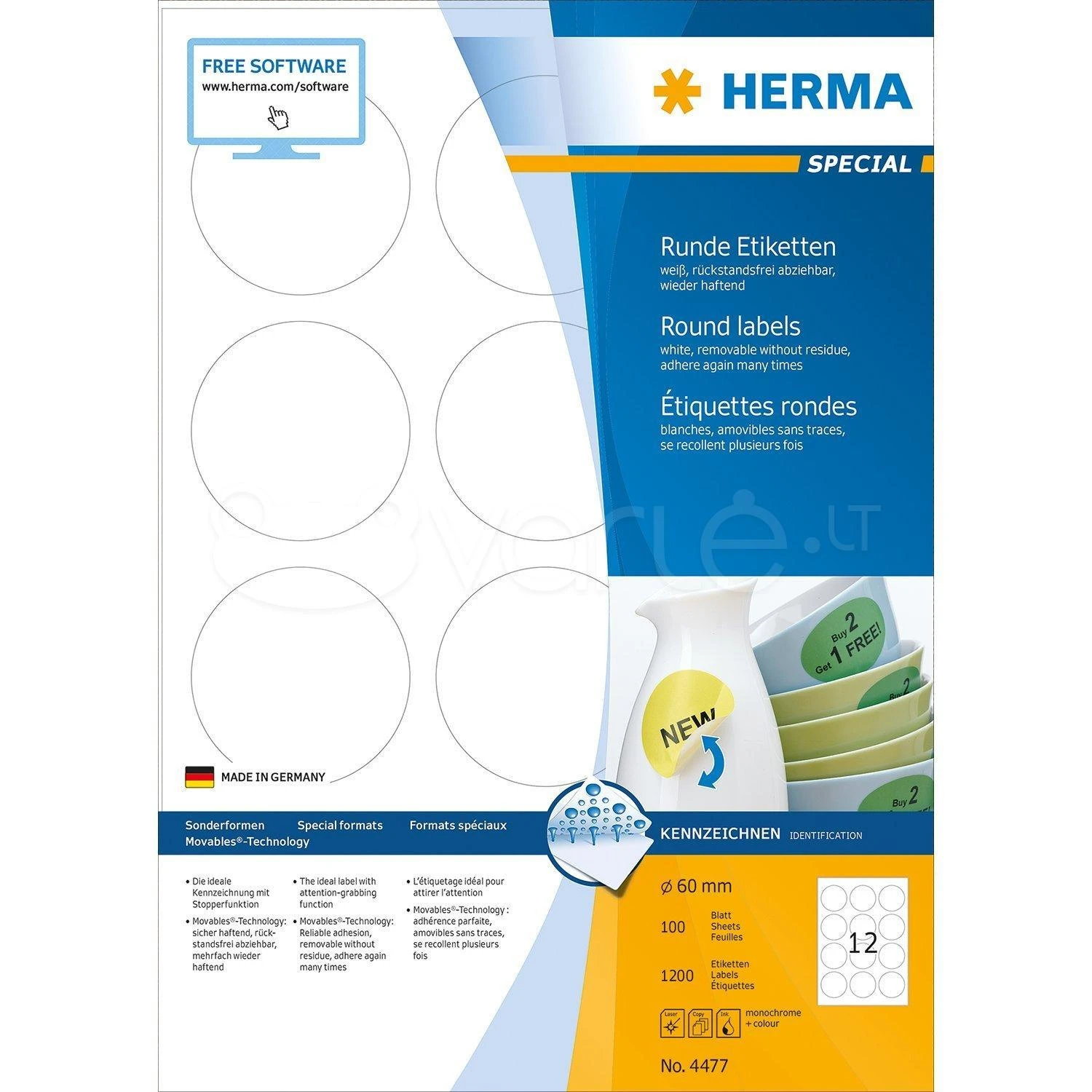 HERMA 4477 etiketė spausdinimui Balta Lipni spausdintuvo etiketė