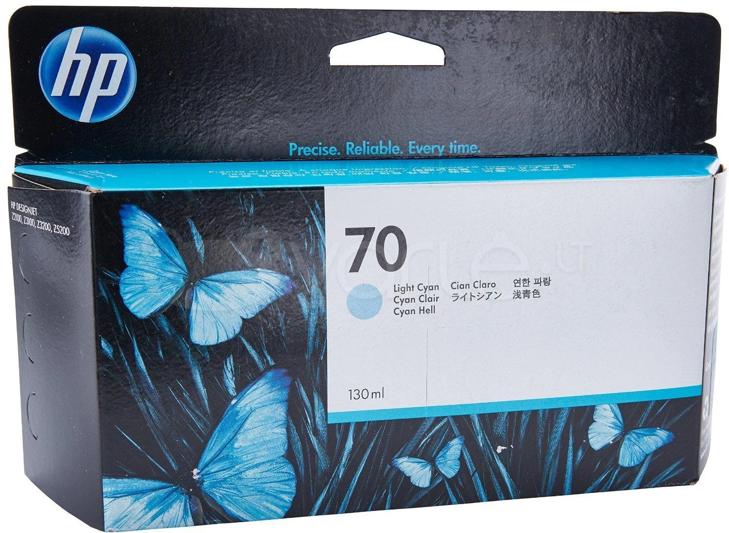 Hewlett Packard (HP) HP nr.70 Rašalo krepšelis. Šviesiai žalsvai mėlyna su Vivera rašalu (130 ml)