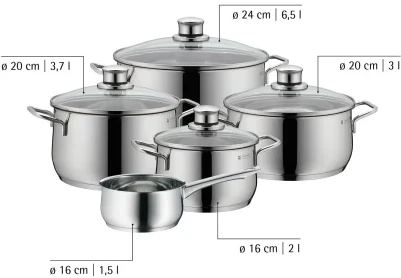 Puodų rinkinys WMF Diadem Plus, 5 dalių, 16 / 20 / 24 cm, Cromargan 18/10 nerūdijantis plienas