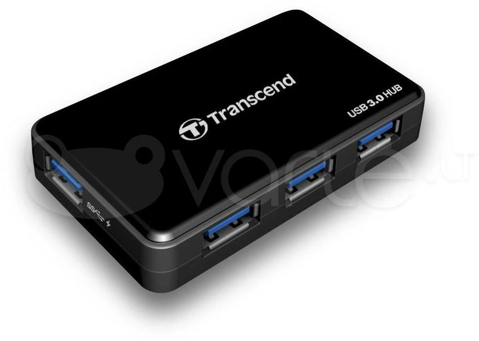 TRANSCEND USB 3.0-Hub su greito įkrovimo lizdu, skirtu oa de iPad Juodas