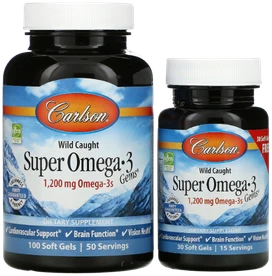 Carlson Lab SUPER OMEGA-3 - norvegiški žuvų taukai su Omega-3, didelė koncentracija, 100+30 kapsulių
