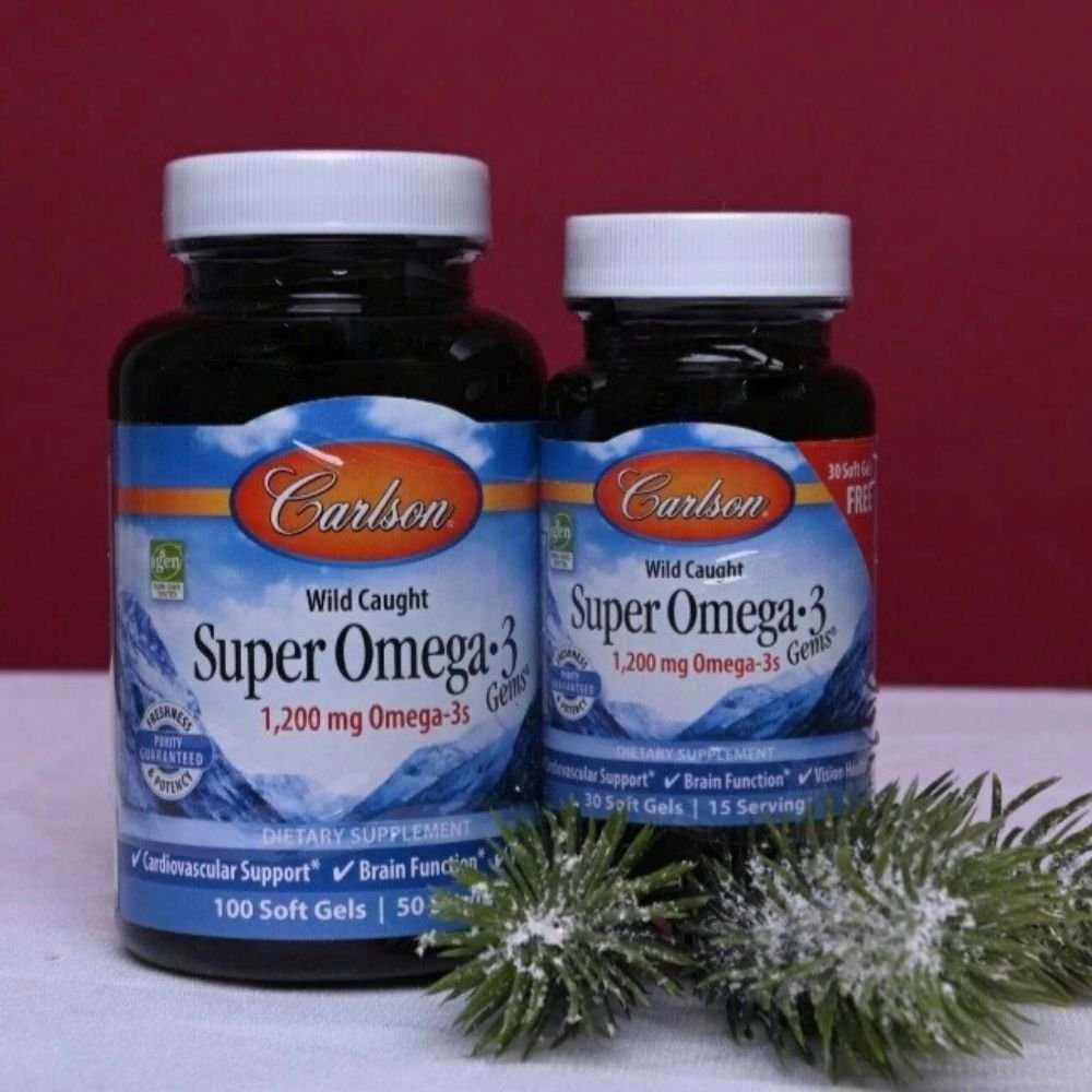 Carlson Lab SUPER OMEGA-3 - norvegiški žuvų taukai su Omega-3, didelė koncentracija, 100+30 kapsulių