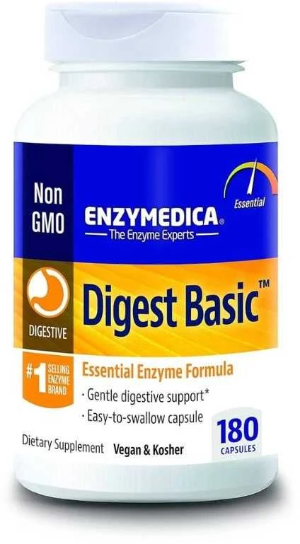Enzymedica Digest™ Basic - augaliniai virškinimo fermentai kasai ir žarnynui, 180 vegkapsulių