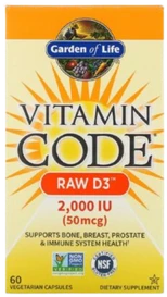 Garden of life Vitamin Code Raw D3 - Vitaminas D3 visavertis su antioksidantais, fermentais ir probiotikais. Bioaktyvus kompleksas, 120 vegkapsulių
