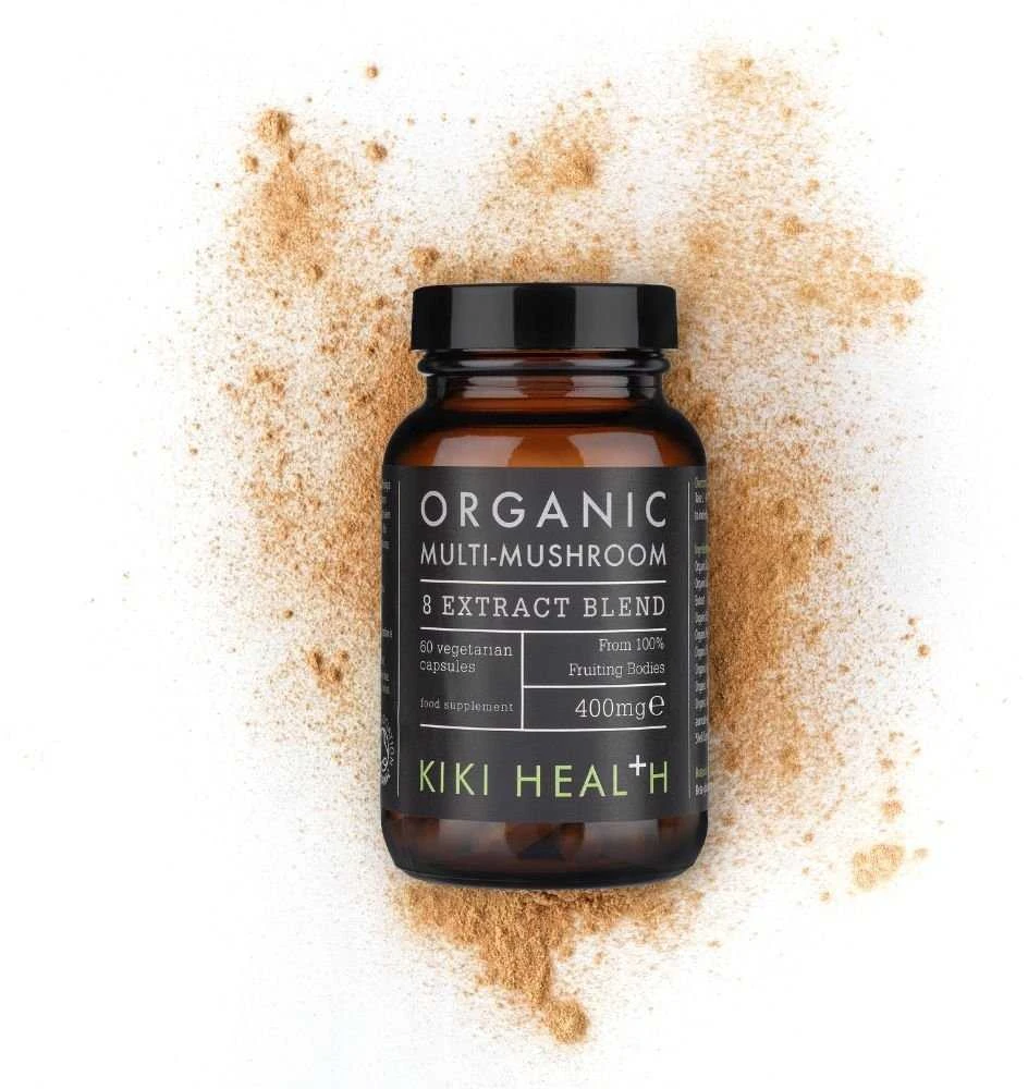 KIKI Health Organic Multi-Mushroom - 8 Funkcinių Grybų ekstraktų kompleksas- stipraim imunitetui, 60 vegkapsulių