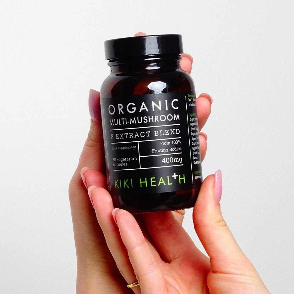 KIKI Health Organic Multi-Mushroom - 8 Funkcinių Grybų ekstraktų kompleksas- stipraim imunitetui, 60 vegkapsulių