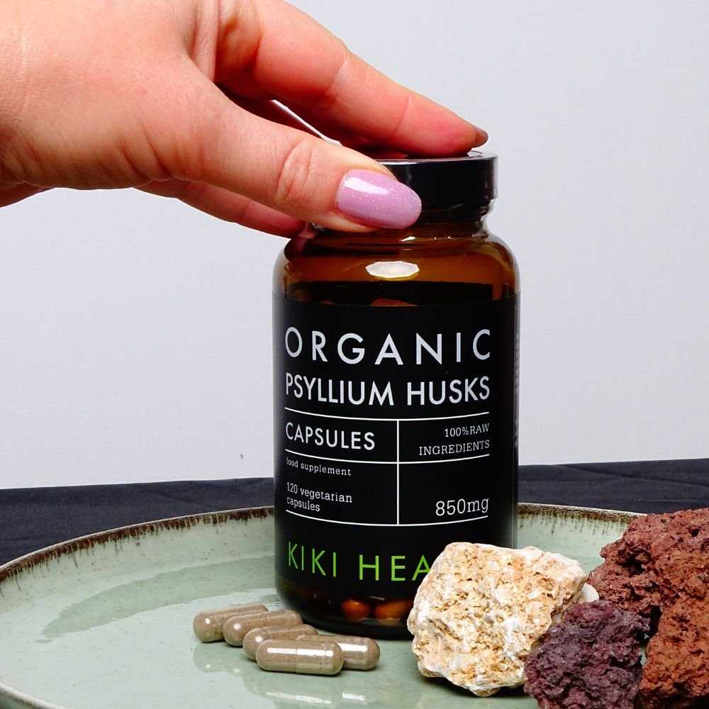 KIKI Health Organic PSYLLIUM HUSKS - Natūralios Skaidulos žarnynui, 120 kapsulių